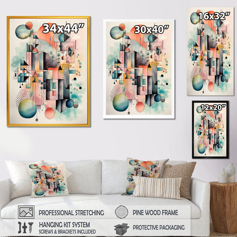 Bleu et orange géométrie équilibre IV - impressions d'art géométriques modernes, H 20 po x l 12 po x P 1 po, Toile tendue