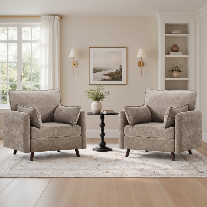 Fauteuil d'appoint rembourré surdimensionné avec rangement dissimulé, Brun