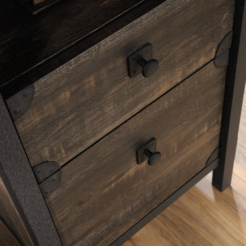 L-Shaped Metal Base Executive Desk, Carbon Oak