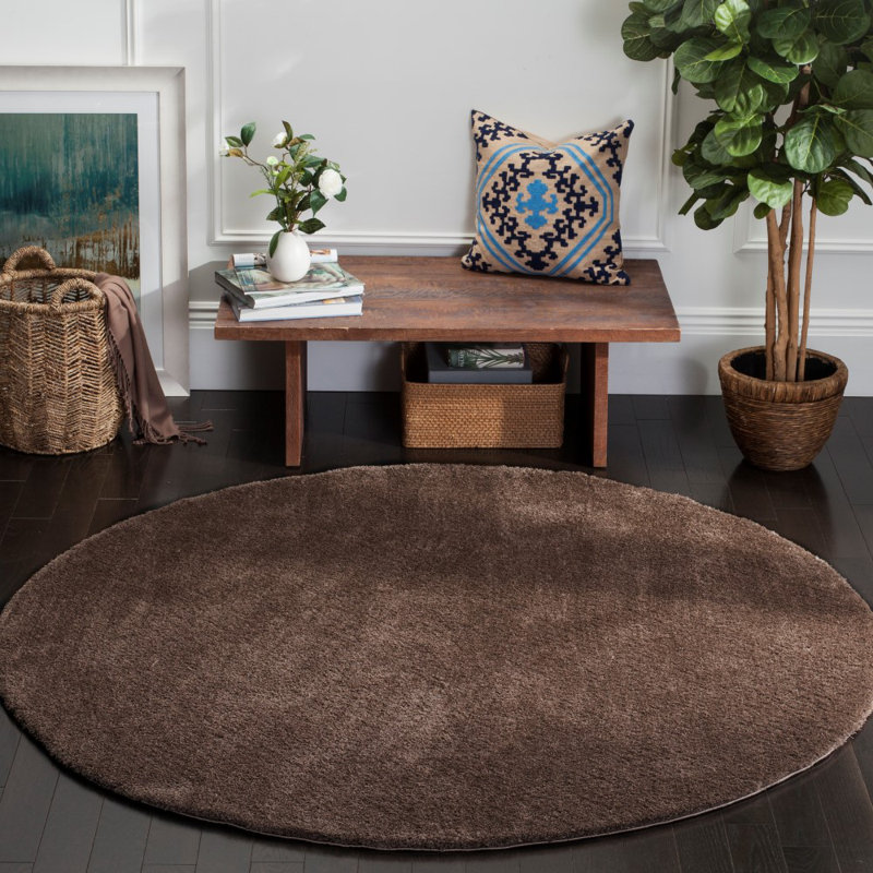 Tomberlin Velvet Shag Performance Solid Color Rug, Round 6'7"