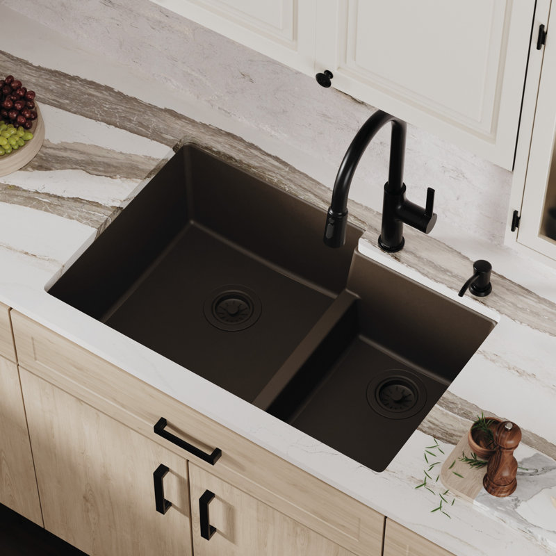 Évier de cuisine à double cuve encastrable Karran Quartz 32 po x 21 1/4 po 60/40, Brun