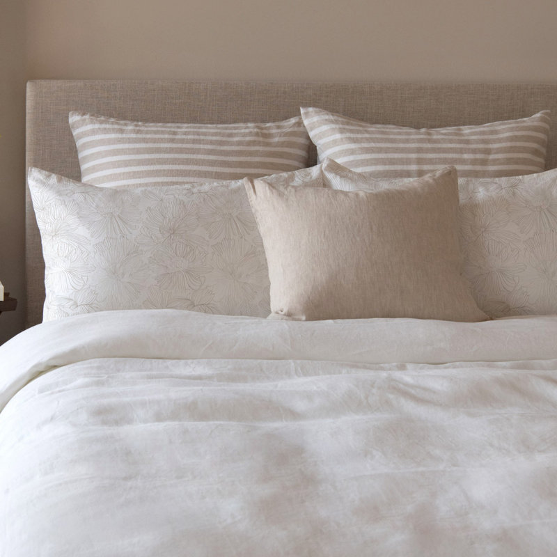 100% French Linen Pillowcase Set, Standard Pillowcase, Cream/Putty Floral