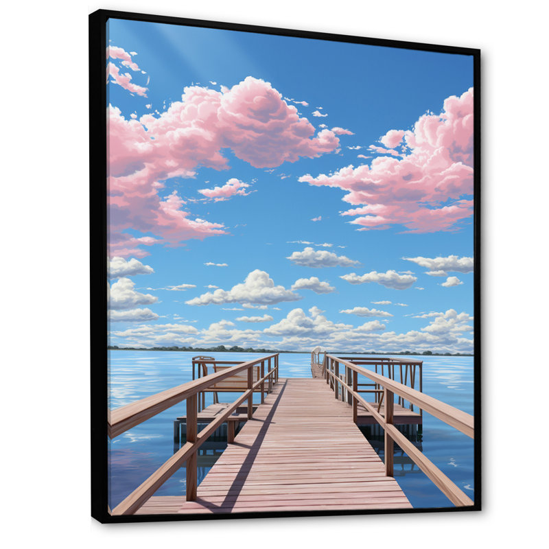 Pier and Dock Coastal V - imprimé, Cadre flottant noir, H 32 po x l 16 po x P 1 po