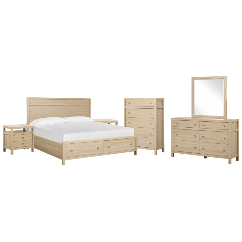 Commode à 2 tiroirs avec miroir de portrait et commode à tiroirs Wentworth, 6 Pcs: Bed, 2 Nightstand, Dresser, Mirror, Chest