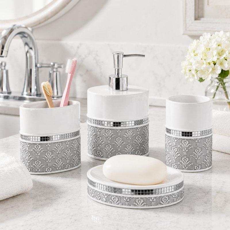 Creative Scents Mirror Damask Toothbrush Holder