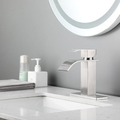 Waterfall Spout Single Handle Bathroom Faucet, Stainless Steel In Brushed Nickel For Smooth Water Discharge And Easy Maintenance