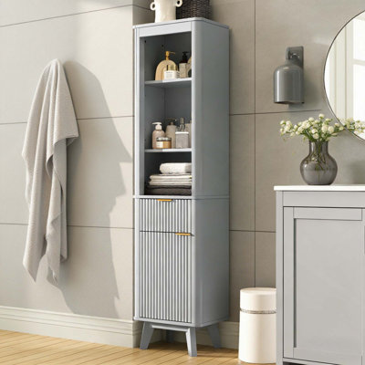 Tall Storage Cabinet With Adjustable Shelves Drawer And Door For Bathroom Living Room Entryway Kitchen