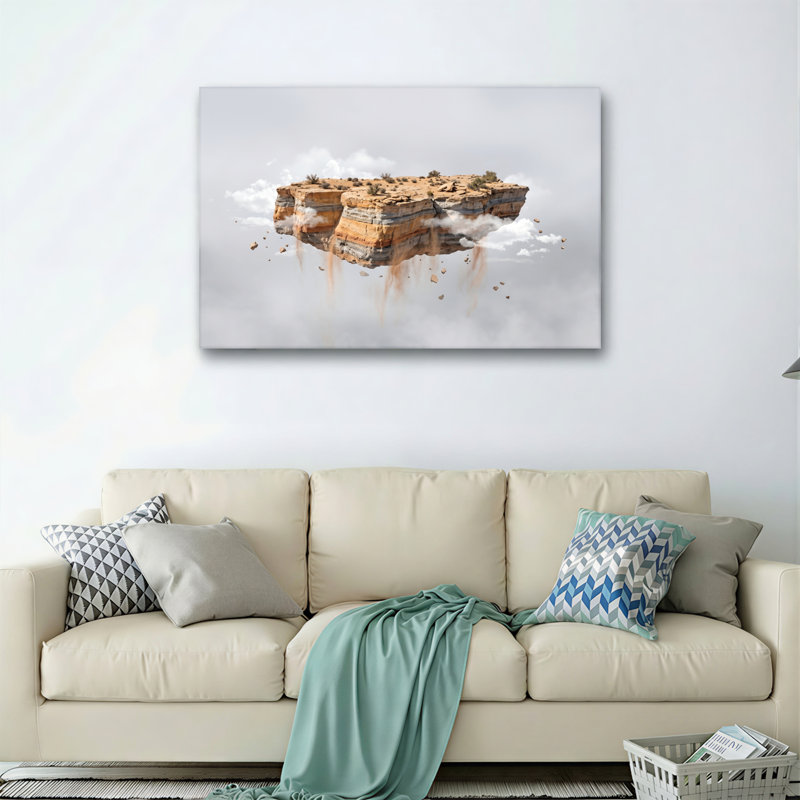 Ensemble de 1 tableau sur toile représentant un rocher flottant, H 12 po x l 18 po, Toile tendue