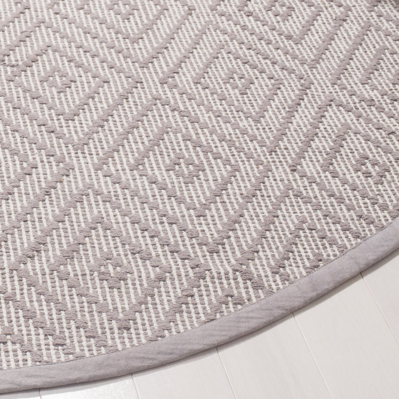 Akihito Hand Woven Cotton Geometric Rug, Round 6'