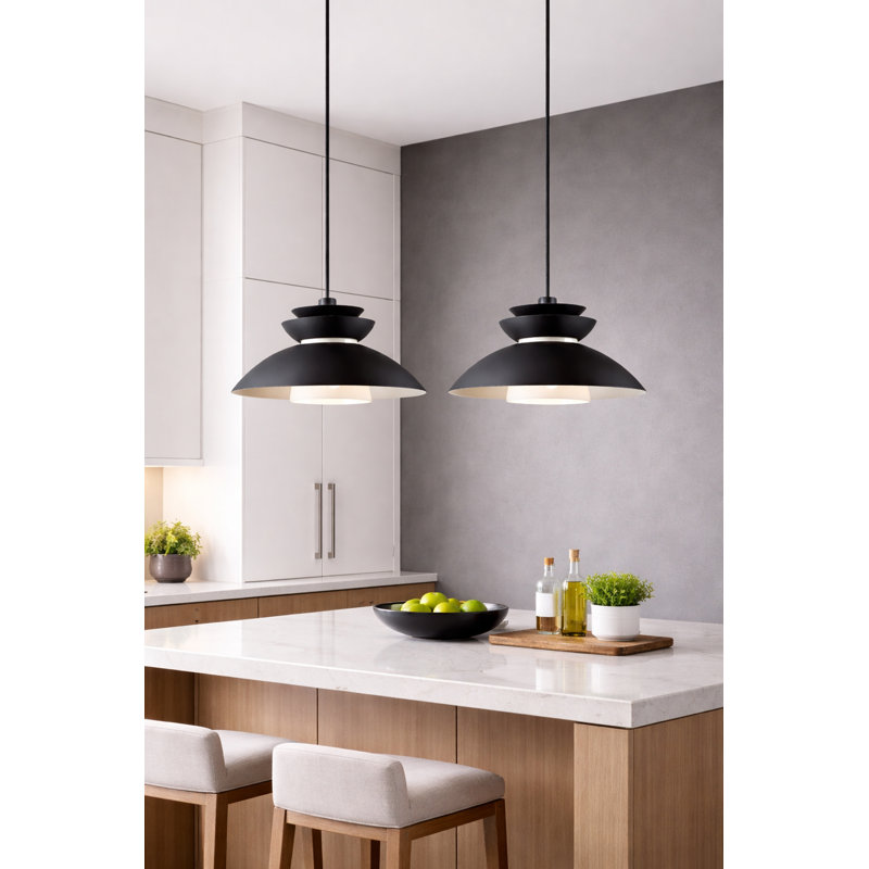 Hannes 1-Light Dimmable Dome Pendant, Black