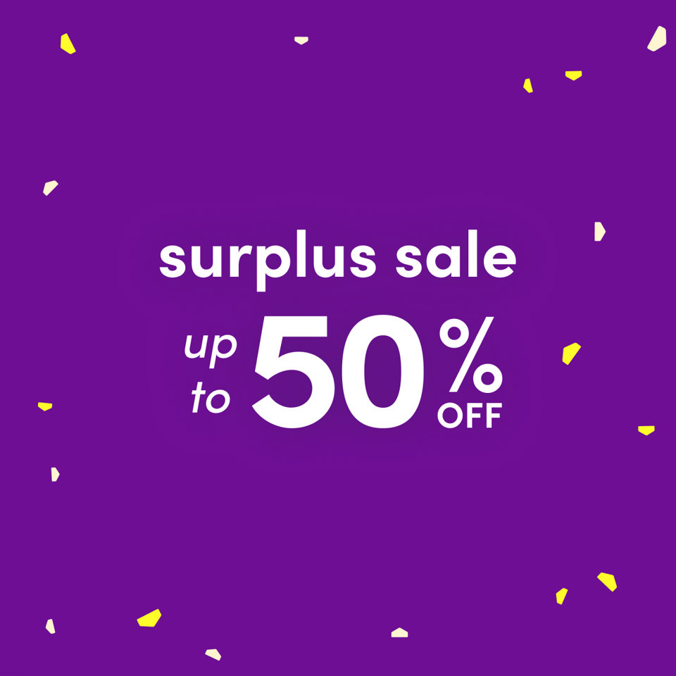 Surplus sale, up to 50 percent off.