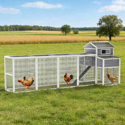 34.4 Sq Ft Wooden Rabbit Hutch, Chicken Coop with Nesting Box and Removable Cleaning Tray
