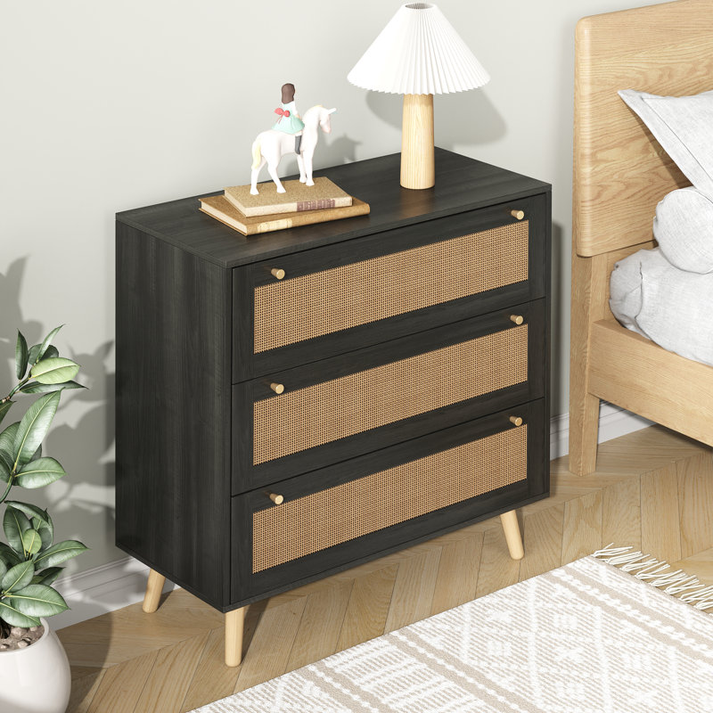 Pomodoro Boho Rattan 3-drawer Nightstand, 35.8" H