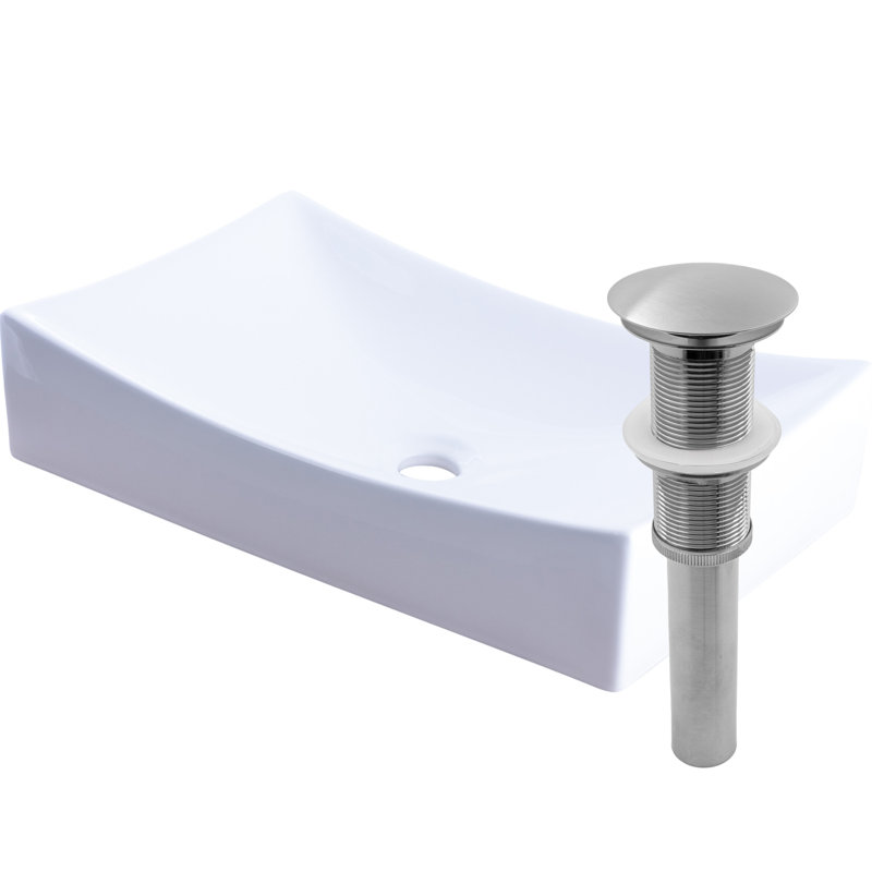 Novatto 21.75'' Porcelain Rectangular Bathroom Sink, Brushed Nickel, White