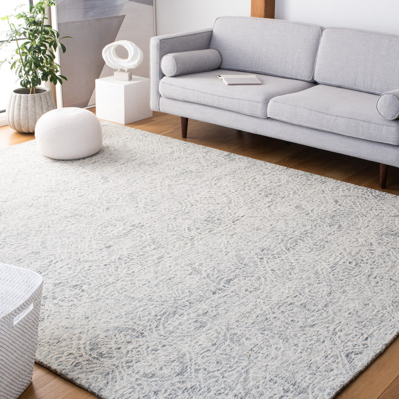 Tapis de couleur unie en coton et en laine touffeté à la main Kahoka, Rectangle 4pi x 6 pi