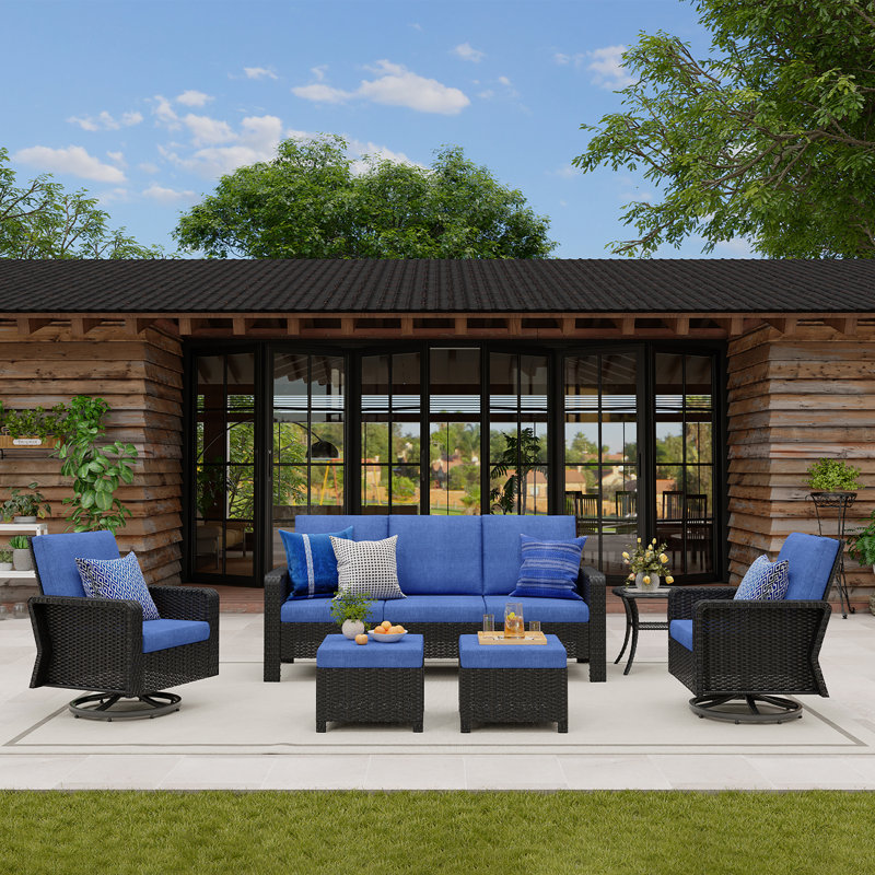 Tojuana Wicker 5 - Person Patio Conversation Set with Cushions