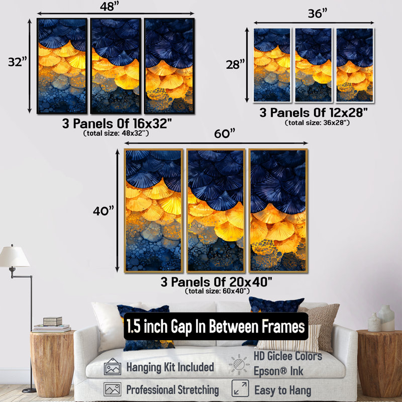 «Ethereal Cascade Of Seashells I» - ensemble d'art mural coquillages, H 28 po x l 36 po, Reproduction avec cadre flottant
