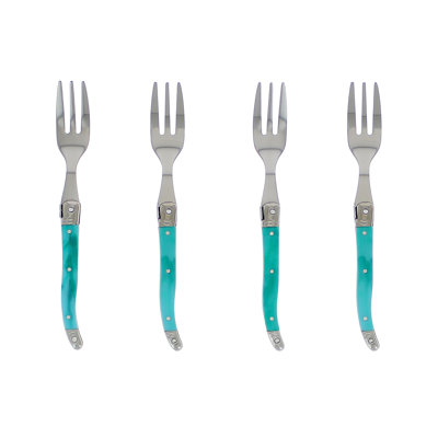 French Home Laguiole Cake Forks with Faux Turquoise Handles, 4-Piece Set