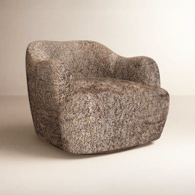 Alaska Oak Genuine Leather Swivel Barrel Chair
