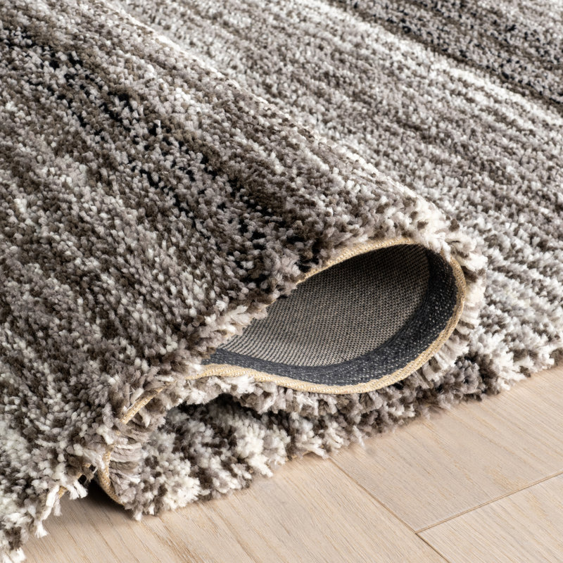 Tapis rayé multicolore gris / brun à poils longs touffeté à la main Panitz, Oval 8 pi x 10 pi