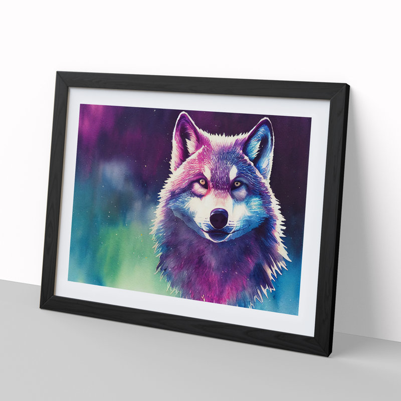 Watercolour Wolf Vol.1 Abstract - Single Picture Frame Print, Black, 25cm H x 34cm W