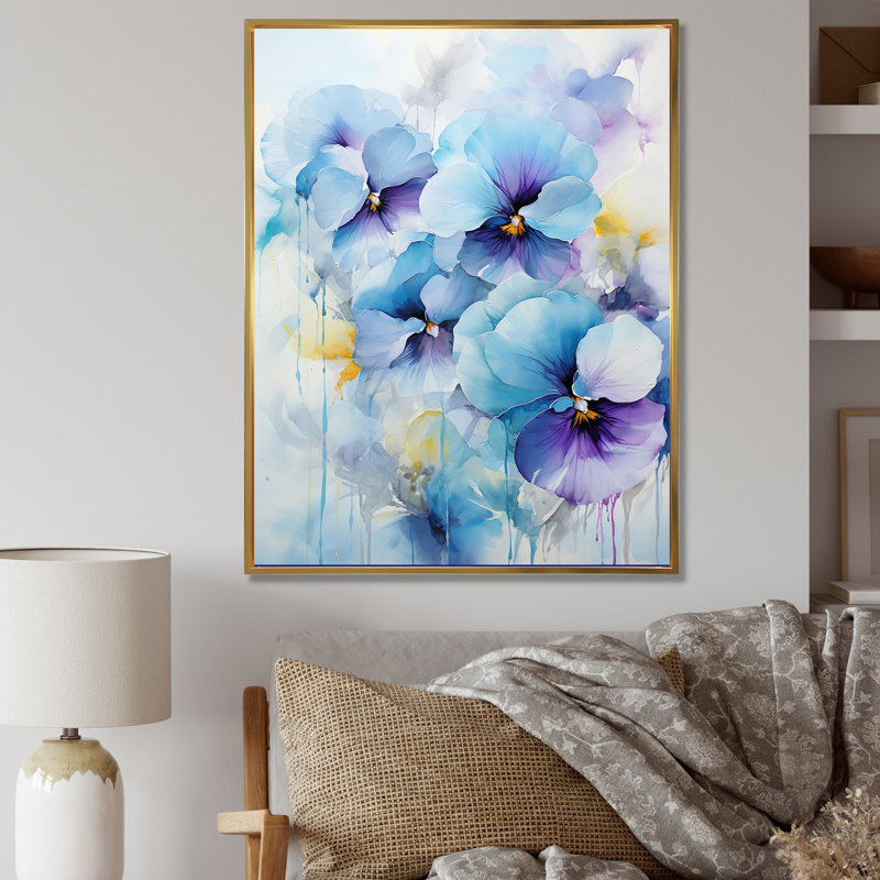 Bouquet d'harmonies bleues et mauves Blossum, H 40 po x l 30 po x P 1,5 po, Cadre flottant doré