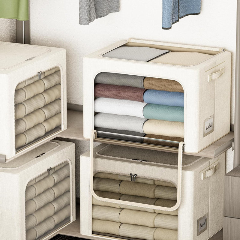 4 Pack Stackable Clothes Storage Bins With Metal Frame And Lids - Foldable Fabric Storage Containers With Clear Windows, Zippers & Handles For Home Organization