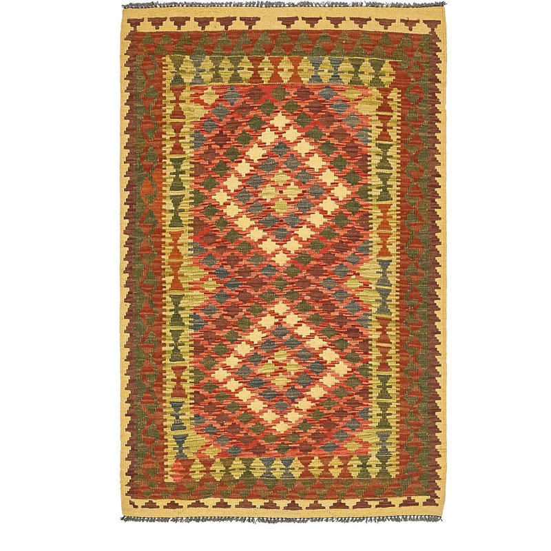 Tapis de zone en laine 3 pi 3 po x 5 pi 2 po one-of-kind noué la red Doorfield