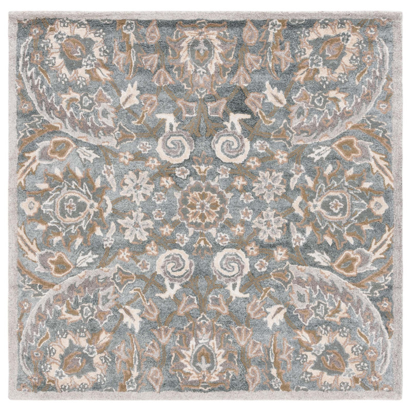 Davila Hand Tufted Viscose Floral Rug, Square 5'