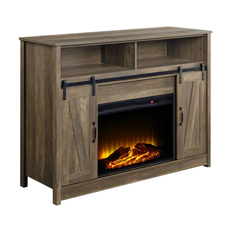 Birmingham Rustic Oak Fireplace with 2 Sliding Barn Door