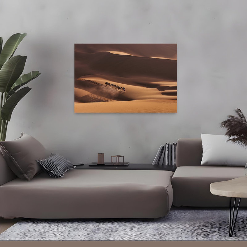 «Golden Desert Trek Serene Abstract Contemporary Landscape Nature», reproduction d'art murale, H 48 po x l 32 po