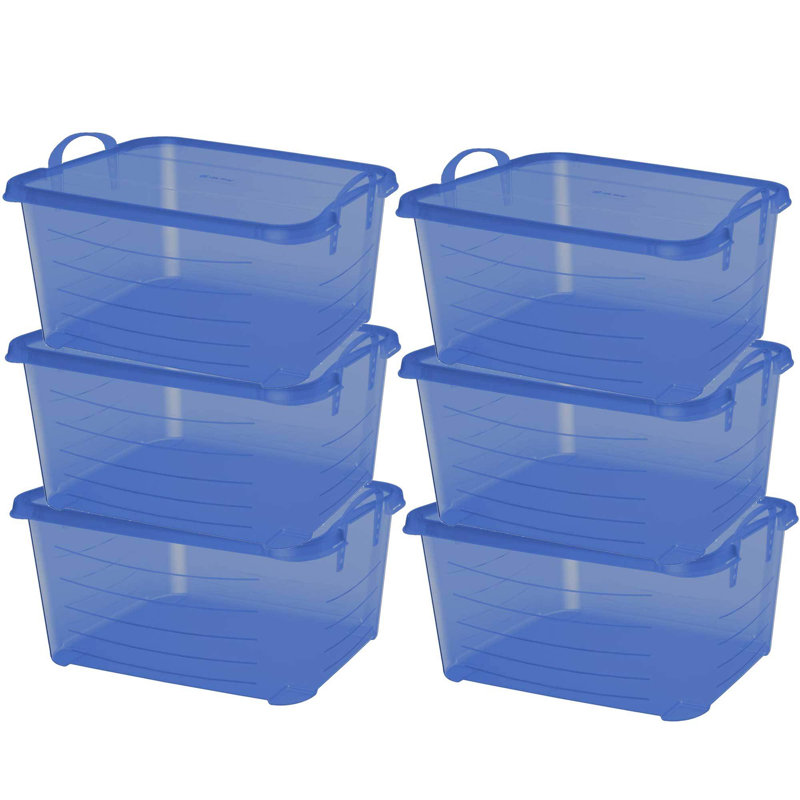Blue 55 Quart Stackable Plastic Storage Bins with Lids, Set of 6