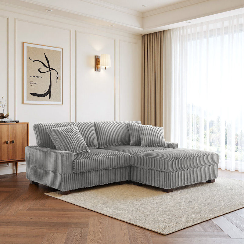 3 Seater Corner Sofa , Light Grey Polyester/Foam Padding