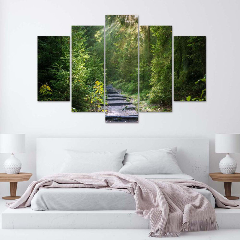 Forest Nature Green Landscape - 5 Piece No Frame Print on Canvas, 70cm H x 100cm W