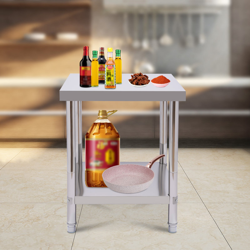 Table de travail double en acier inoxydable, H 31,5 po x l 17,72 po x P 23,62 po