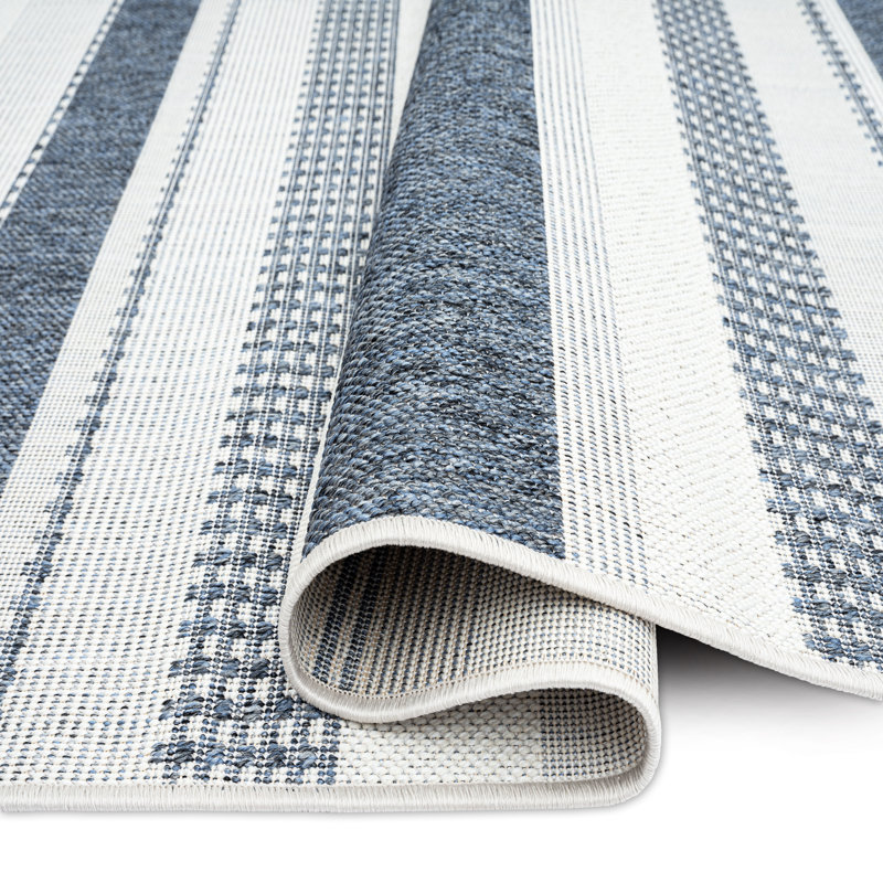 Howle Tripoli Mateo Modern Striped Indoor/Outdoor Area Rug, Dark Blue/Cream, Rectangle 5'3" x 7'3"