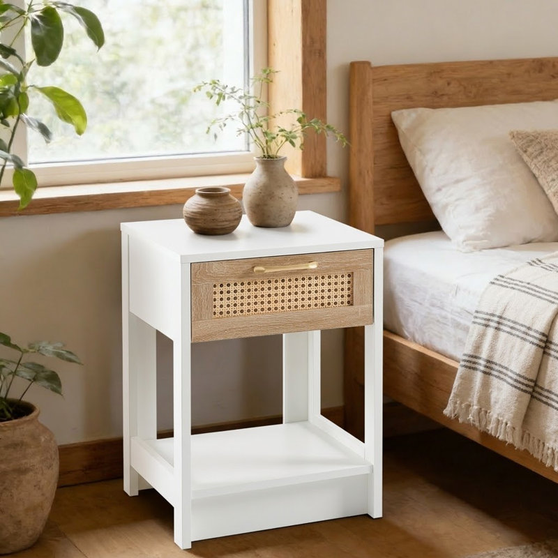 Table de chevet Beacham, Blanc / Naturel