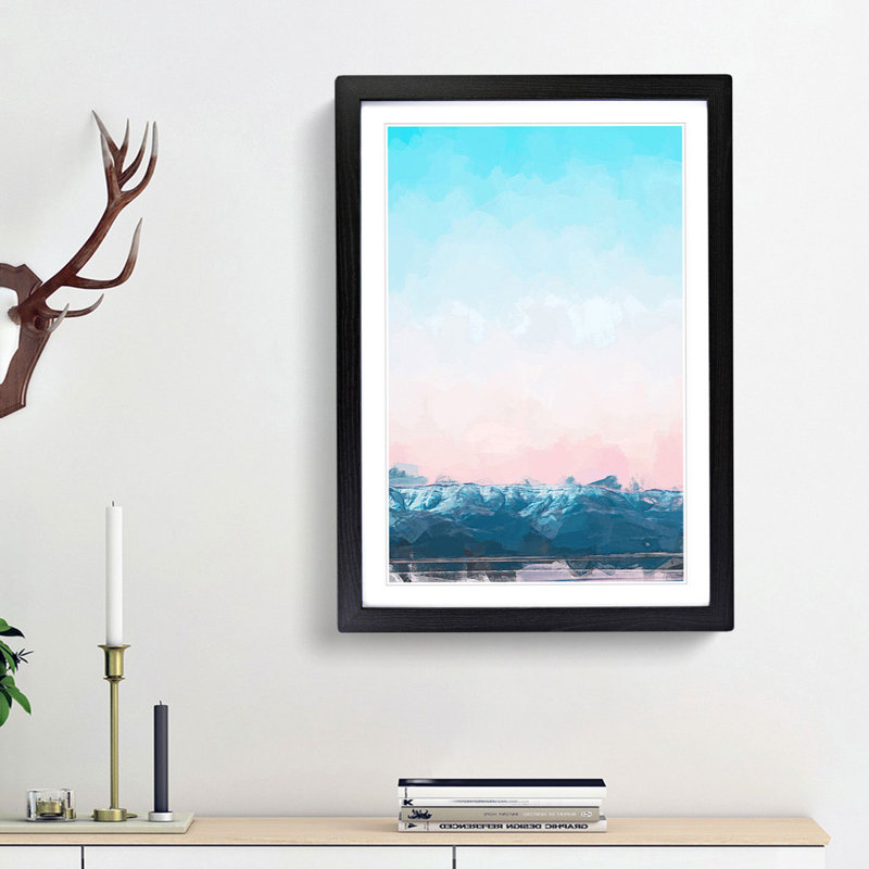 Sunset over the Mountains in Abstract - Picture Frame Graphic Art Print, 48cm H x 36cm W x 2cm D, Black Framed