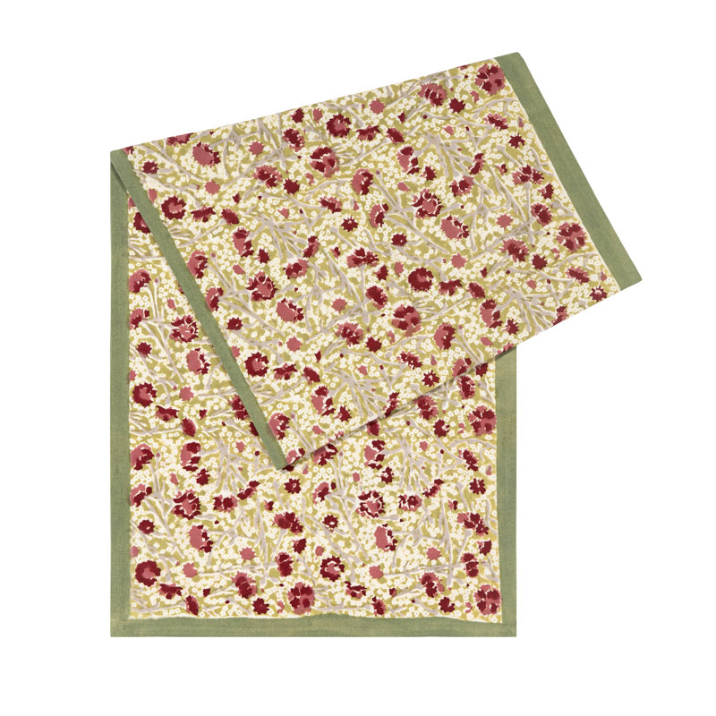 Meadows Handmade Floral Table Runnner, Red/Green, 90" x 16"