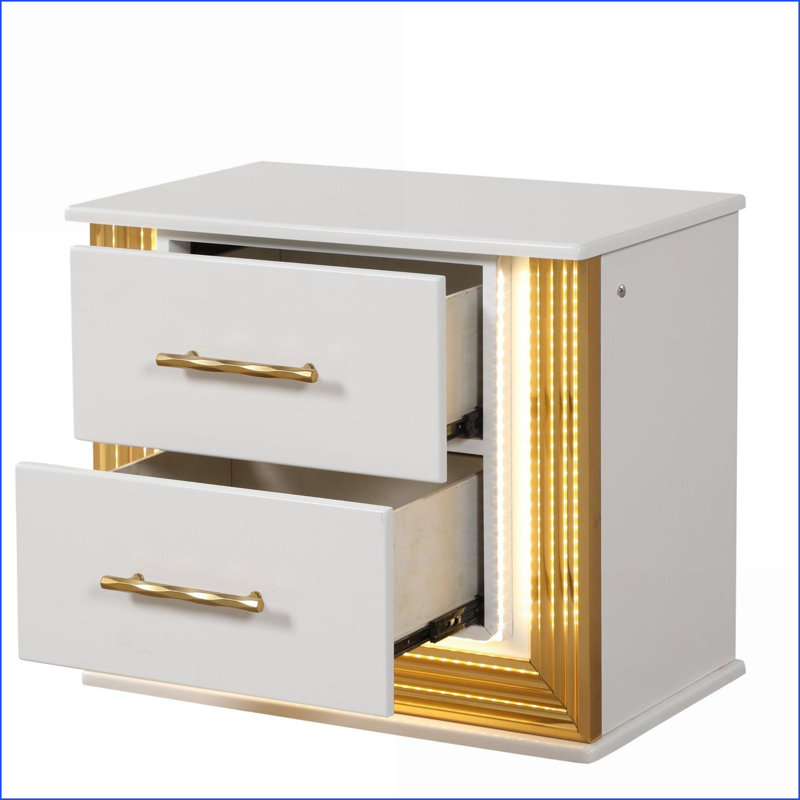 Contemporary 2-Drawer Gold Wood Nightstand for Bedroom