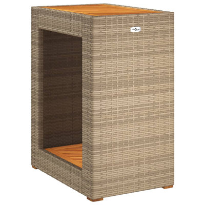 Bungalow Rose Patio Side Table With Wooden Top 23.6"X15.7"X29.5" Poly Rattan