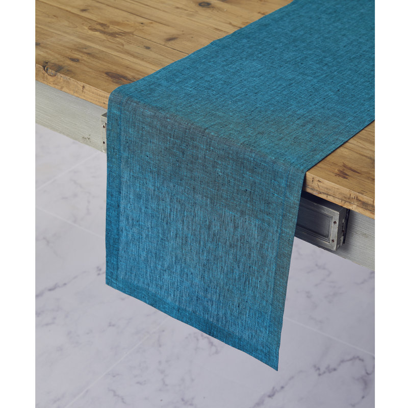 100% Pure Linen Table Runner - Athena, 108" x 14", Chambray Teal