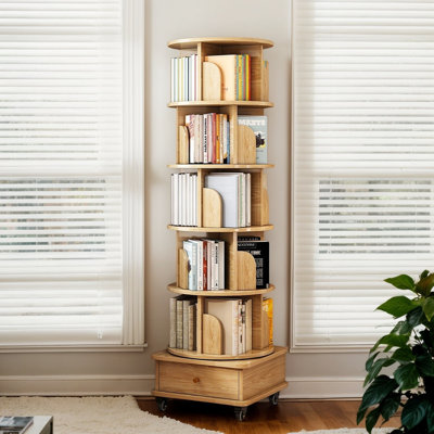 Bibliothèque pivotante de 68,11 po de hauteur, bibliothèque pivotante à 6 niveaux avec tiroir, bibliothèque ronde à affichage 360 °, tour de bibliothèque rotative pour chambre à coucher, salon, maison, bureau