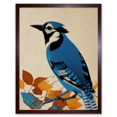 Blue Jay Textured Autumn Bird - Print