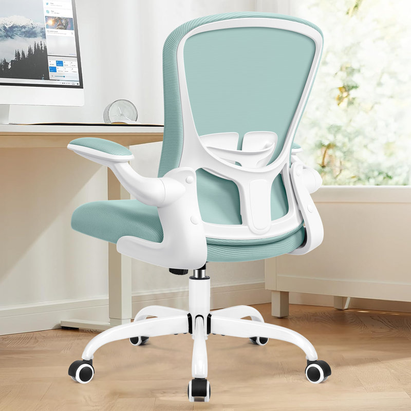 Chaise de travail en filet avec accoudoirs réglables et soutien lombaire , Bleu clair/blanc