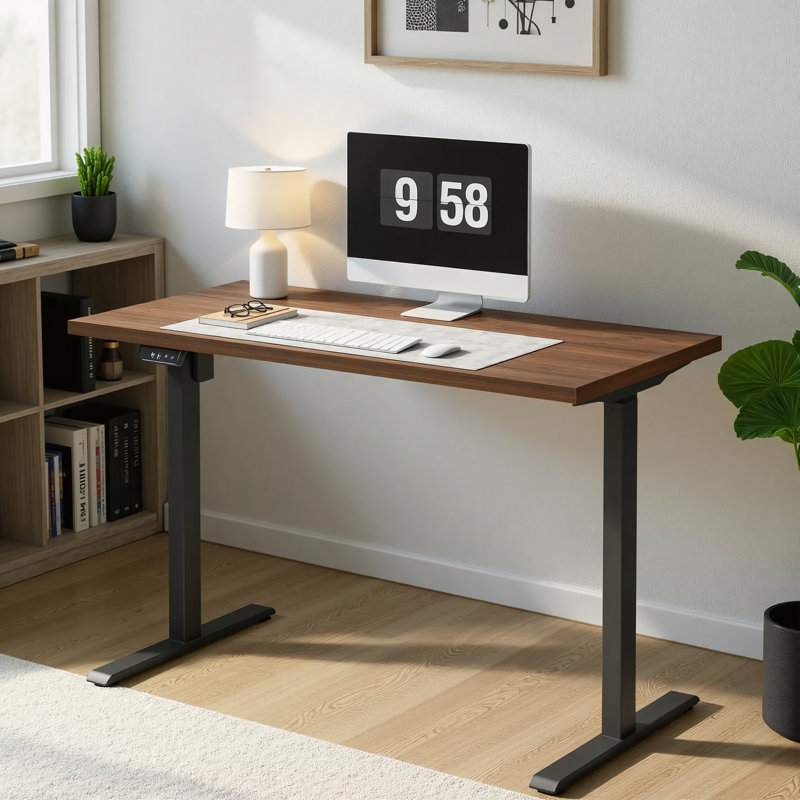 Adonia 47"Home Office Electric Adjustable Height Standing Desk With Multiple Functions, Black Walnut/Black