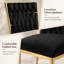 Ensemble de 2 chaises de salle à manger modernes en velours noir avec pattes en métal plaqué or pour salle à manger, cuisine ou chambre.