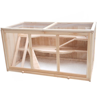 Grande cage à hamster en bois avec fenêtres en acrylique, petit animal à plusieurs niveaux avec plateau profond, clapier ventilé pour hamsters nains syriens, lapins, cochons d'Inde, chinchillas