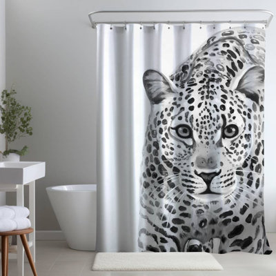 Leopard Ready to Attack – African Animal – Polyester Shower Curtain, Dye Sublimation Print, 71" W × 74" L