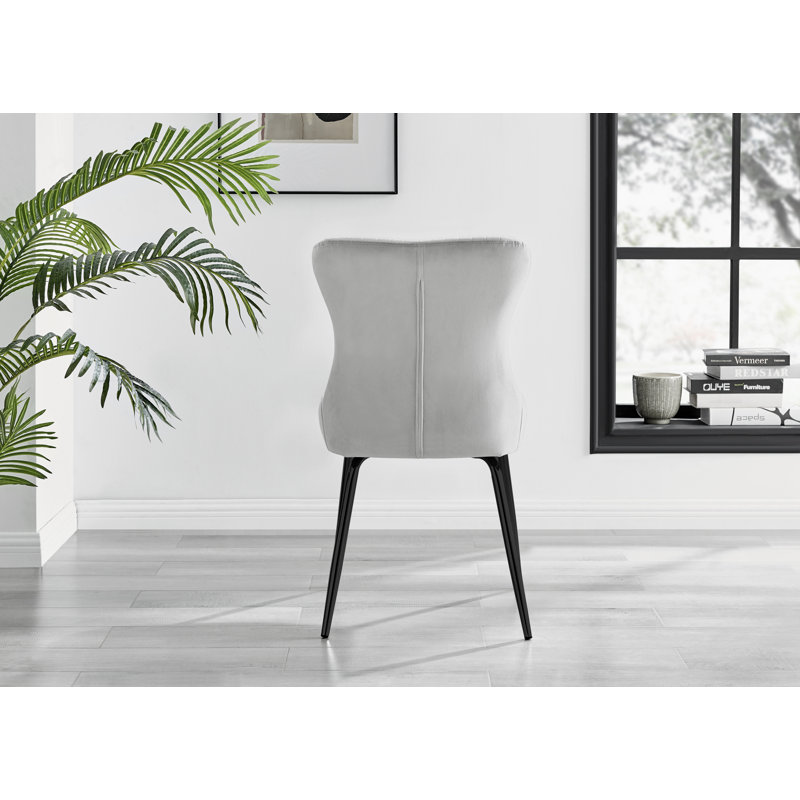 Illman Luxury Velvet Upholstered Dining Chair - Elegant Modern Deco Style, Black, Light Grey